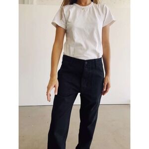 Hey Gang Women's The Officer Pant Black Canvas Button Fly Size 30x26 Casual